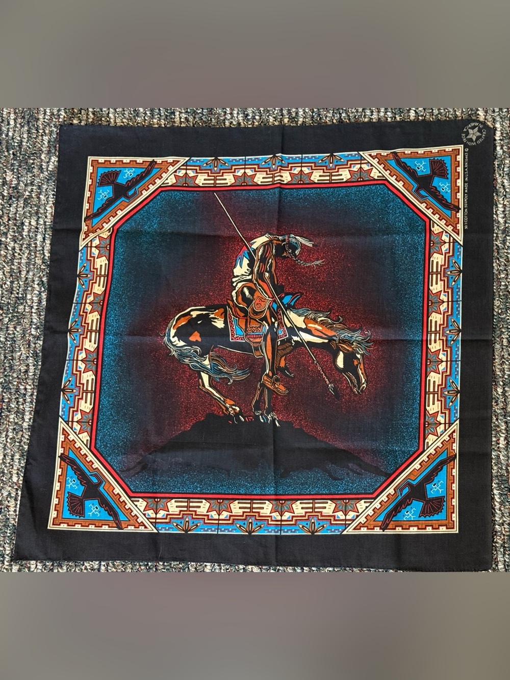 Vintage Hav-A-Hank USA Western Cowboy Horse Trail of Tears Bandana Handkerchief